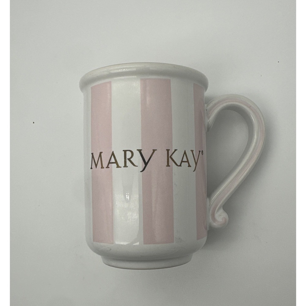 Mary Kay Pink Stripe Coffee Mug Consultant Cosmetic Brand Cup